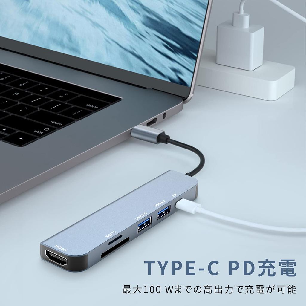 USB C Хаб 6 в 1 Адаптер Type C Расширение USB HDMI Зарядка PD 100 Вт Высокая скорость Слот для карты Расширение Док Высокоскоростная передача данных Совместим с