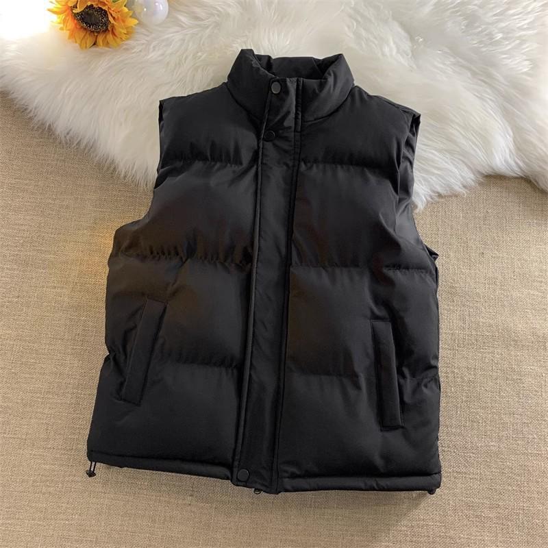 Унисекс Хлопковый Жилет с Воротником-Стойкой в Корейском Стиле - Приталенный, Утепленный, Теплая Осенне-Зимняя Безрукавка