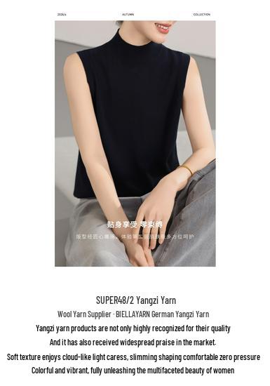 Women's Sleeveless Fine Knit Wool Sweater - Versatile High Collar Spring/Autumn Knitwear