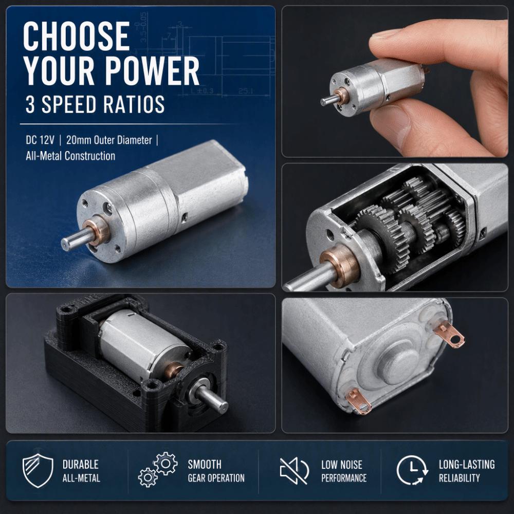 12V DC Speed Reduction Motor 20mm Diameter High Torque Motor Gear Reduction Motor For DIY Projects