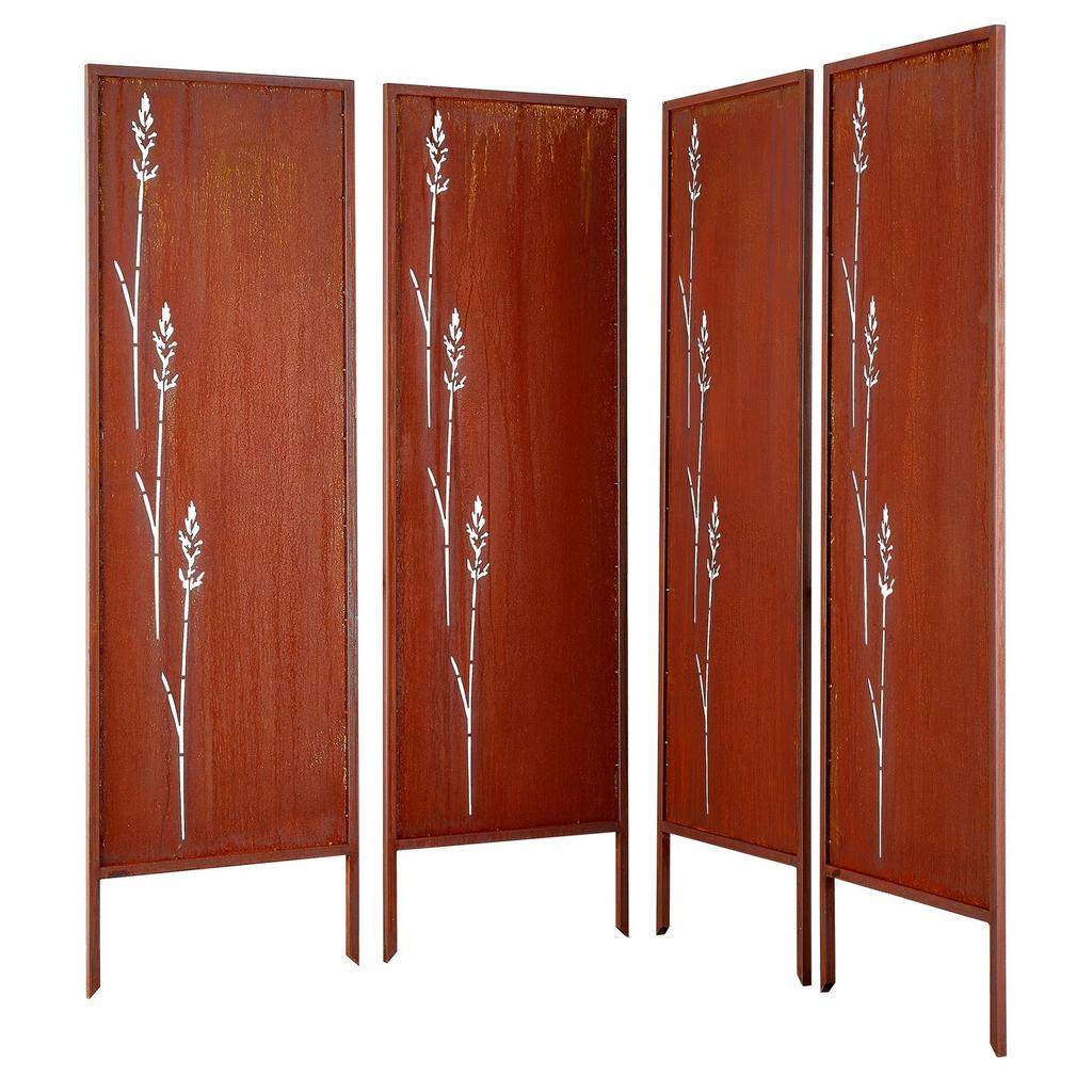 Metal Privacy Screen, 50 x 160 cm Freestanding Modern Privacy Fence, Garden Divider Panel with Extended Ground Stakes & Carbon Steel Plate,