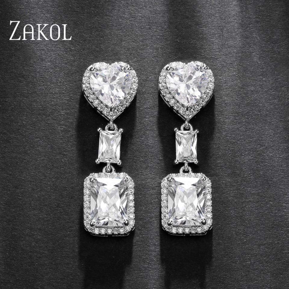 ZAKOL Long Temperament Fashion Water Drop Zircon Women's Dangle Earrings Exquisite Versatile Wedding Banquet Jewelry Accessories