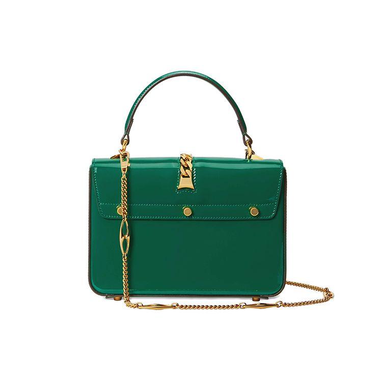 Gucci Green Patent Leather Top Handle Shoulder Bag With Gold Hardware For Women Luxury Daily Use