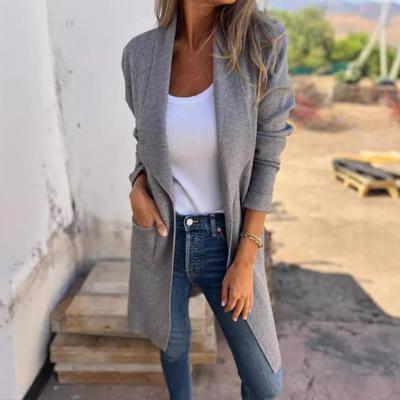 Женская куртка с отложным воротником и карманами, однотонная, открытая строчка, свободная, термобелье с длинными рукавами, для поездок на работу, свиданий, весна