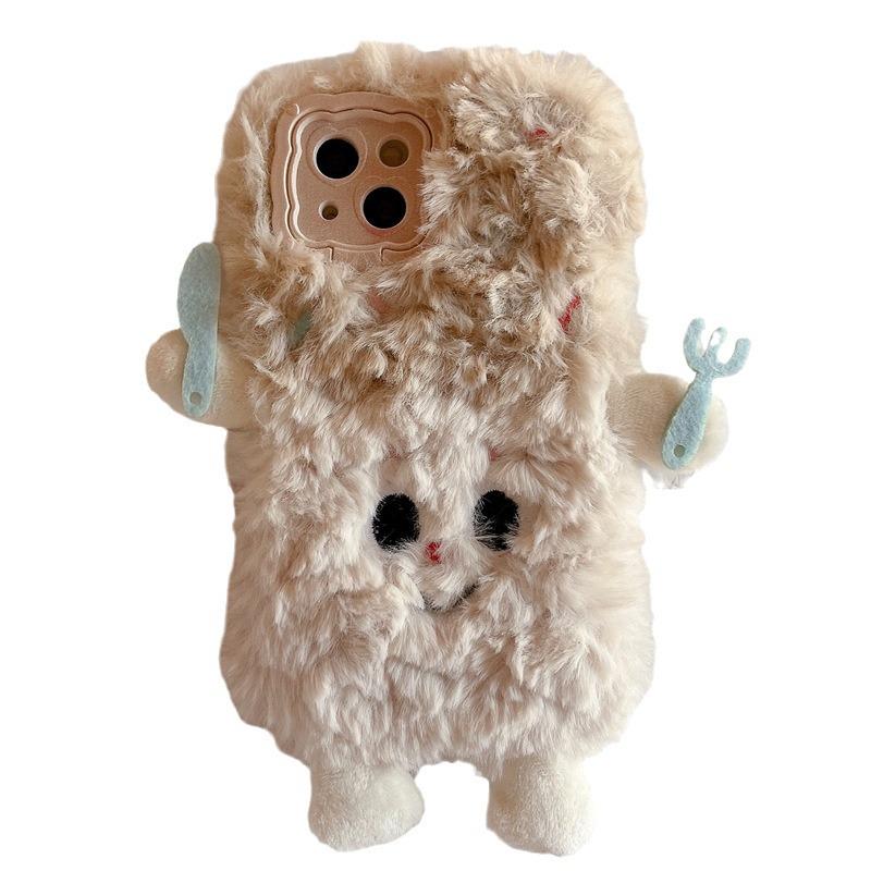 Мультяшный плюшевый чехол в виде фигурки вилки и ножа для Apple 12, 13, 14, 15 Promax, 16 - милый и устойчивый к падениям дизайн