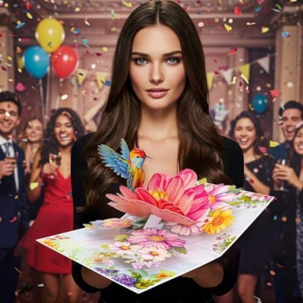 3D открытки-раскладушки с колибри на день рождения, тема природы 20*15 см, 3D открытка-раскладушка с колибри, 3D цветочная открытка, юбилей