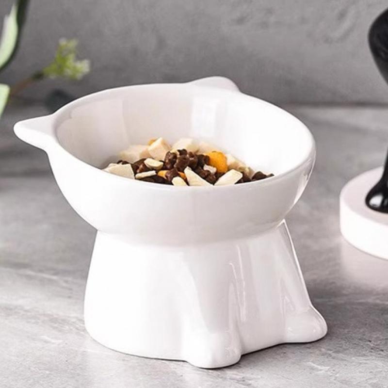 Pet Cat Food Bowl 15 Degree Slanted Tall Stand Anti-tip for Neck Protection Comfortable Feeding in Kitchen or Living Room