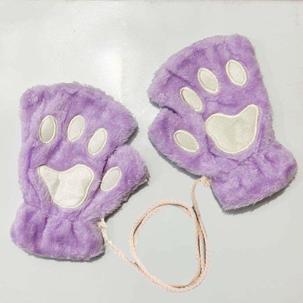 Soft Cartoon Anti-cold Mittens Thickened Plush Cat Claws Gloves Animal Fingerless Gloves  Kids