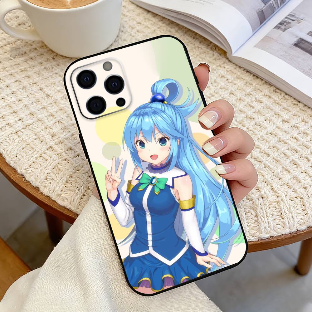 A-Aqua Аниме KonoSuba S-S Чехол для телефона iPhone 17, 16, 15, 14, 13, 12, 11 Plus, Pro Max, Другие Мягкий Черный Чехол
