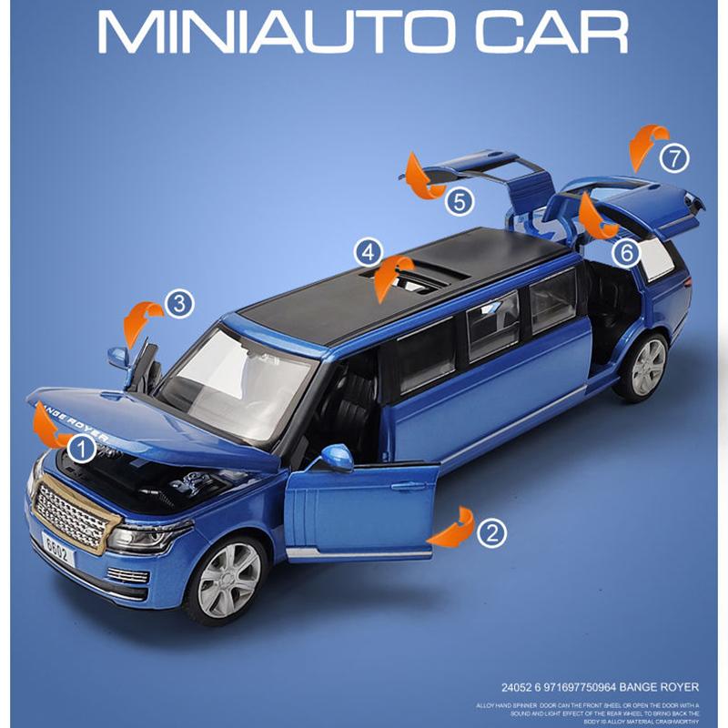 Масштаб 1/32 Land Range Rover, удлиненная литая под давлением модель автомобиля, игрушечный автомобиль со звуком и светом для детей, коллекция подарков для мальчиков и девочек