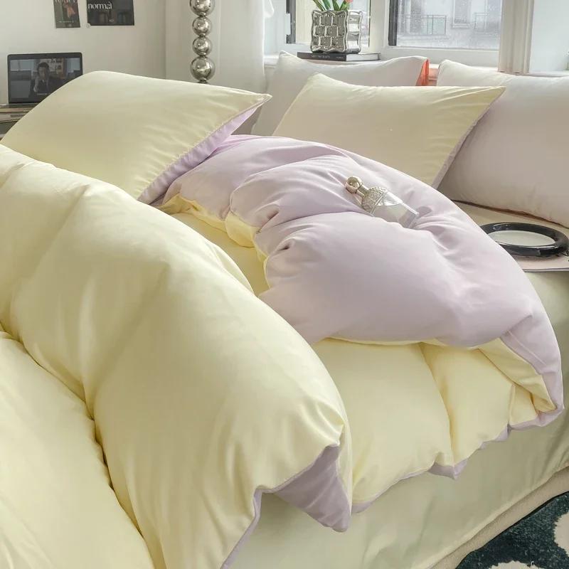 Ins Style Однотонный пододеяльник Комплект постельного белья из стираного хлопка Постельное белье Одеяло Чехол Наволочка Мягкие комплекты постельного белья Пододеяльники 220x240