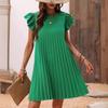 Летний женский свободный плиссированный пляжный сарафан, однотонное платье с оборками на рукавах, плиссированное платье в форме сердца, мини-платье, элегантные зеленые платья