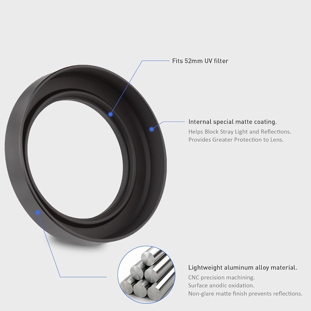 Haoge Metal Lens Hood for Nikon NIKKOR Z 40mm f/2, Z 28mm f/2.8, and Z 28mm f/2.8 (SE) Lenses, Screw-on Type, Compatible with 52mm UV Filters and 52mm