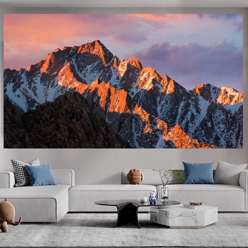 Golden Snow Mountain Peak Tapestry Wall Hanging Sunrise Landscape Photography Nature Aesthetic Wall Art Bedroom Decor