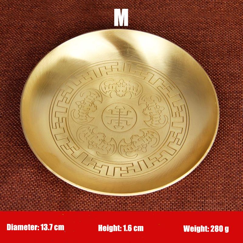 Buddhism Copper Plate 18cm Auspicious Tibetan Brass Engraving Dish Worship For Buddha Fruit Tray Desktop Home Gift Decorative