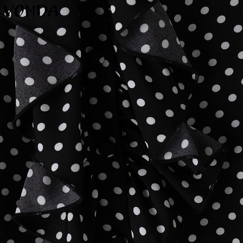 VONDA Женская мода с оборками и воротником-стойкой, длинным рукавом, рубашка в горошек