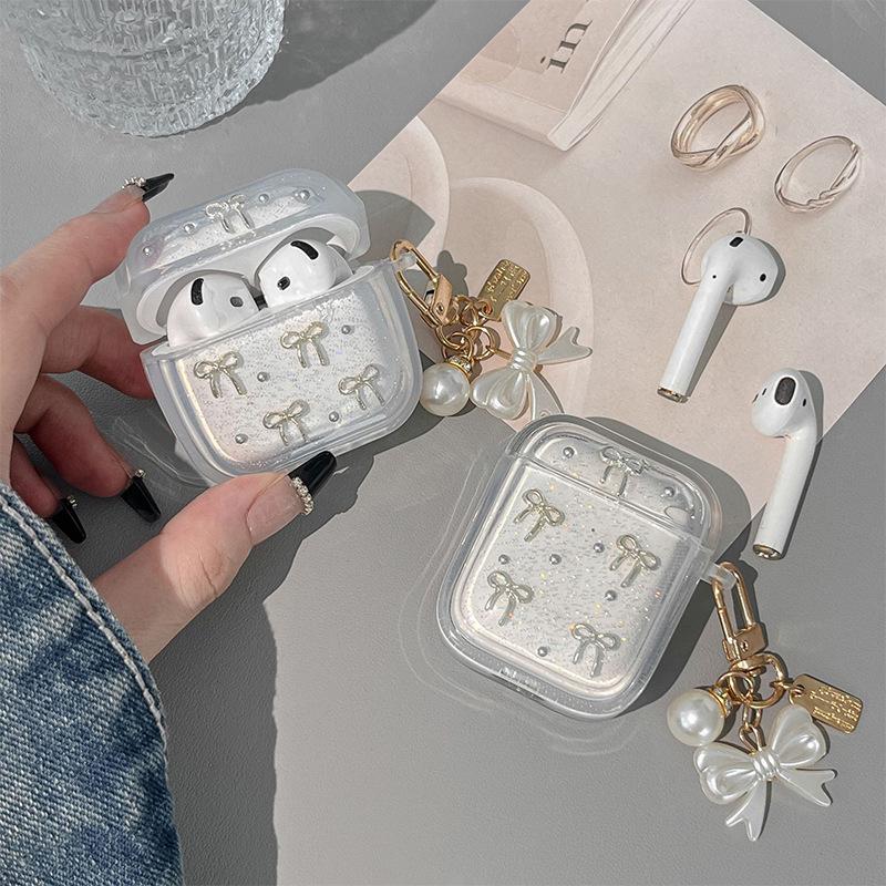 Подходит для Airpods 1 / 2 Поколения Apple Bluetooth Защитный Чехол Airpodspro3 Бант Жемчужный Кулон