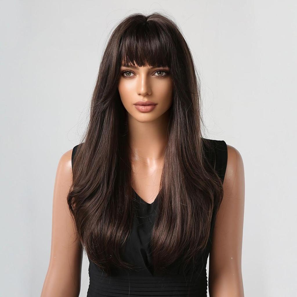 HAIRCUBE Коричневые синтетические парики с эффектом омбре, длинные волнистые парики для чернокожих женщин с челкой, повседневные термостойкие натуральные парики для косплея