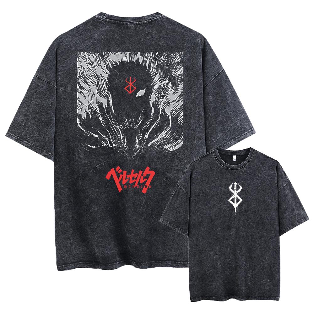 Футболка аниме Berserk Guts Acid в стиле ретро с винтажным принтом, мужская повседневная футболка с коротким рукавом из хлопка Harajuku, унисекс