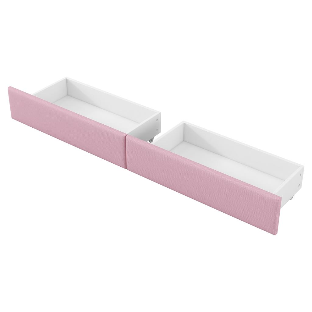 Upholstered 90x200 Daybed with USB Ports and LED Strip, with Desk and 2 Drawers, Pink