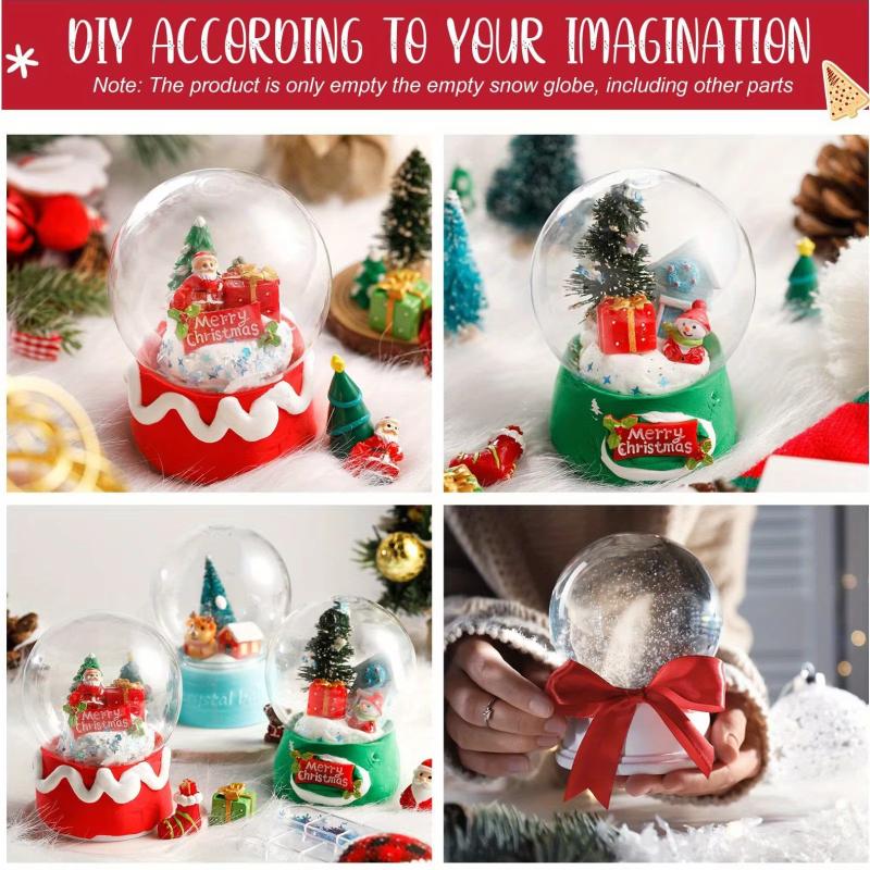 DIY Snow Globe Kit, Clear Plastic Christmas Ornaments, Home Decor, Lightweight White Display Containers for Crafts and Storage