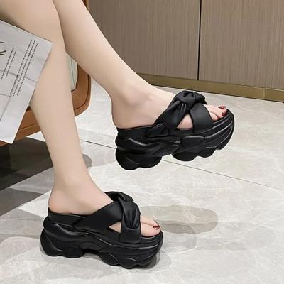 2024 Туфли на каблуке женские Туфли с открытым носком на толстой подошве Летние женские туфли на платформе с простым подъемом Шлепанцы в готическом стиле