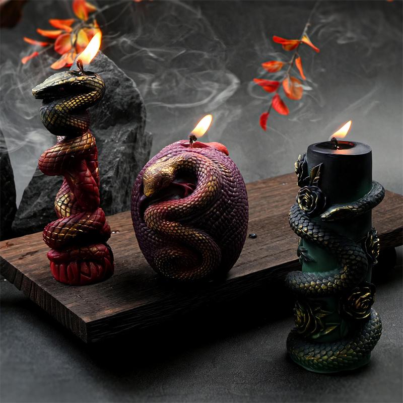 Подсвечник-колонна в форме змеи Силиконовая форма Сделай сам Рельеф свернувшейся змеи Змеиное яйцо Дизайн розовой колонны Свечи Гипс Домашний декор