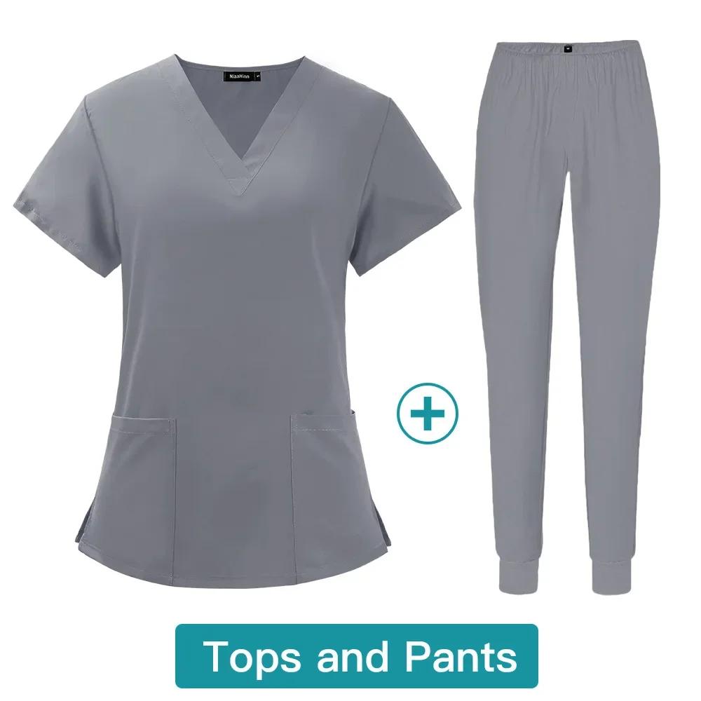 Soild Pet Hospital Dental Clinic Operating Room Stylish Medical Work Uniform Set Doctors Nurses Beauty Salon