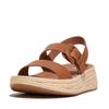 ESPADRILLE BUCKLE LEATHER FLATFORM SANDALS for Light Cm [Fitflop] F-MODE Women, Tan, 24.0