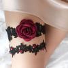 Rhinestones Stretch Red Rose Flower Garters Embroidered Stretch Garter Lace Leg Ring Set Lace
