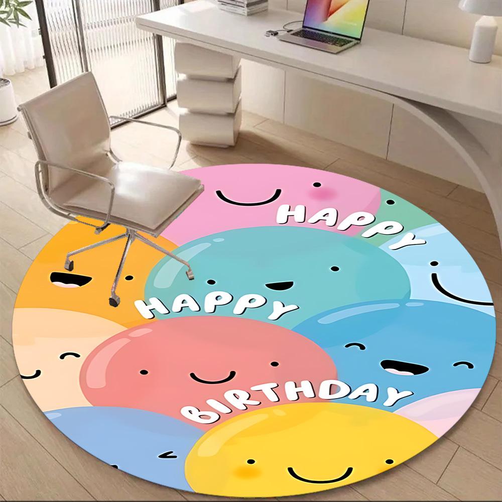 1pc Happy Birthday Office Round Area Rug, Indoor Mat Suitable ForOffice, Under Office Chairs Bedroom Living Room Home Decor, Room Deco D024