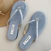 Fashion Luxury Pearl Rhinestone Flat Sandals Women Summer Brand Fashion Flip-flops Open Toe Non-slip Comfortable Casual Beach Sandals
