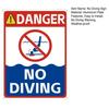 Опасность Знак Не нырять Погодоустойчивый Сверхпрочный Для улицы Двор Пляж Пруд Бассейны Алюминиевый Предупреждающий Знак