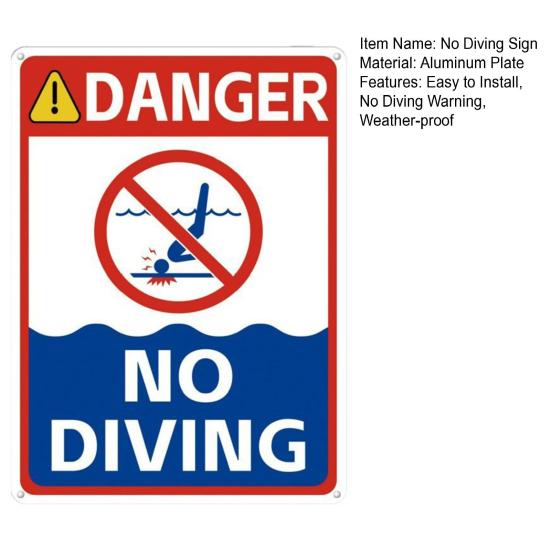 Опасность Знак Не нырять Погодоустойчивый Сверхпрочный Для улицы Двор Пляж Пруд Бассейны Алюминиевый Предупреждающий Знак