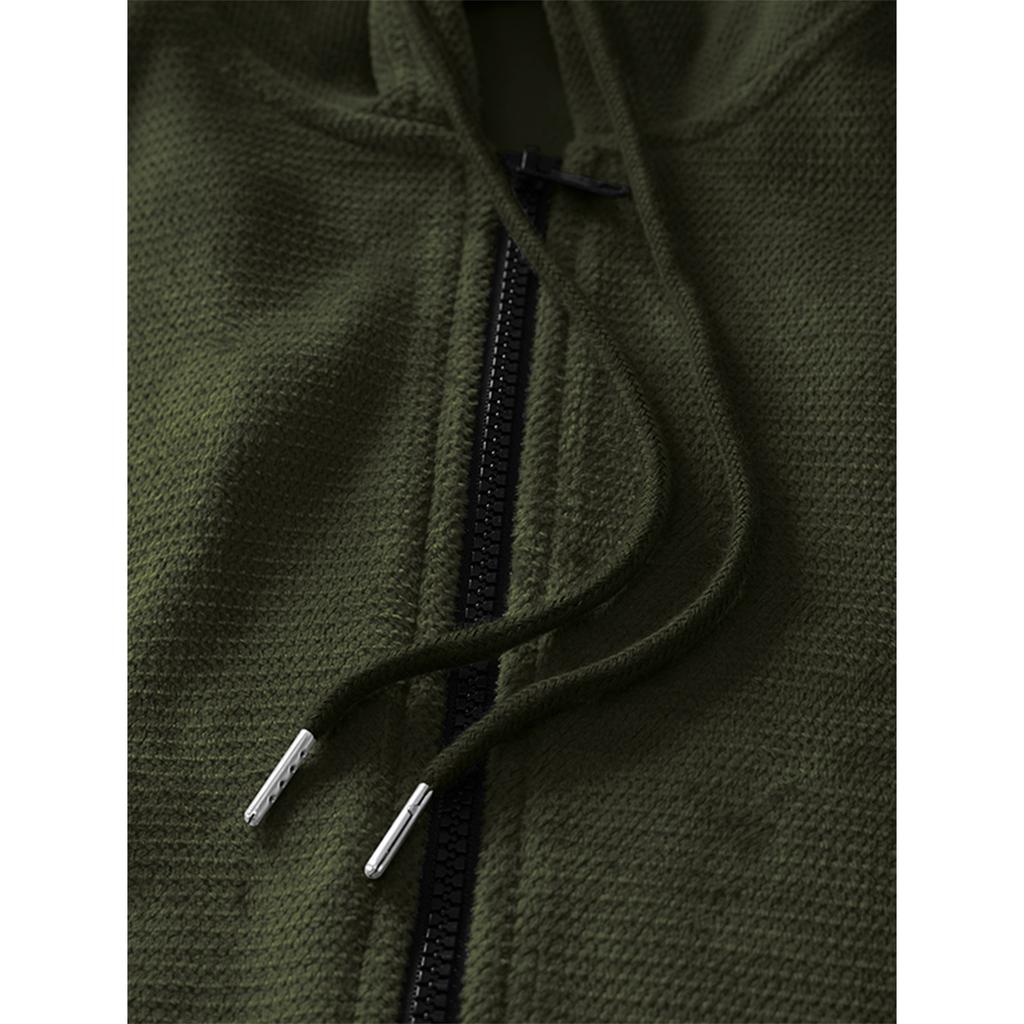 Men'S Winter Zipper Hooded Fleece Sweatshirt With Patch Pocket Casual Jacket