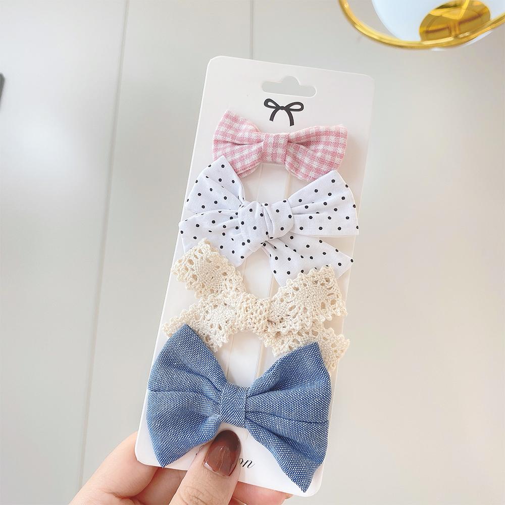4Pcs/Set Floral Hair Clip Girl Cute Bow Flower Lace Trimming Headwear Cartoon Hair Clips Hairpin Headdress Hair Accessories Set