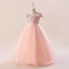 Fluffy Sequins Princess Girls Dress Bridemaids Bow Tulle Wedding Kids Party Dresses for Girl Off Shoulder Pageant Birthday Gown