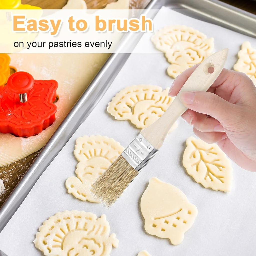 3Pcs Natural Bristle Pastry Brush, Pastry Brush Wooden Handle Basting and BBQ Brushes Kitchen Baking Brushes for Cooking, Butter, Oil, Grilling &