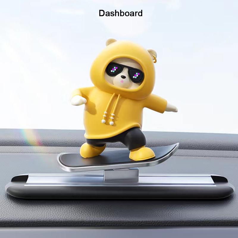 Creative Cute Skateboard Bear Car Center Console Moving Scooter Bear Car Decoration Ornaments Interior Accessories