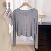 Gentle Wind Single-row Button-up Knitted Jacket Women's Spring Relaxation Versatile Short Top Gray Cardigan