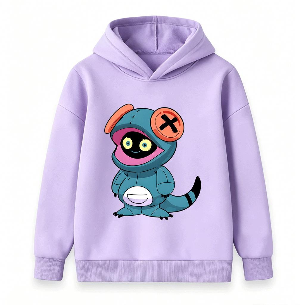 Kids Boys Girls Hooded Sweatshirt Cartoon Anime Cute Alien Mascot Print Pullover Long Sleeve Casual Loose Hoodie for School Daily Outdoor Wear