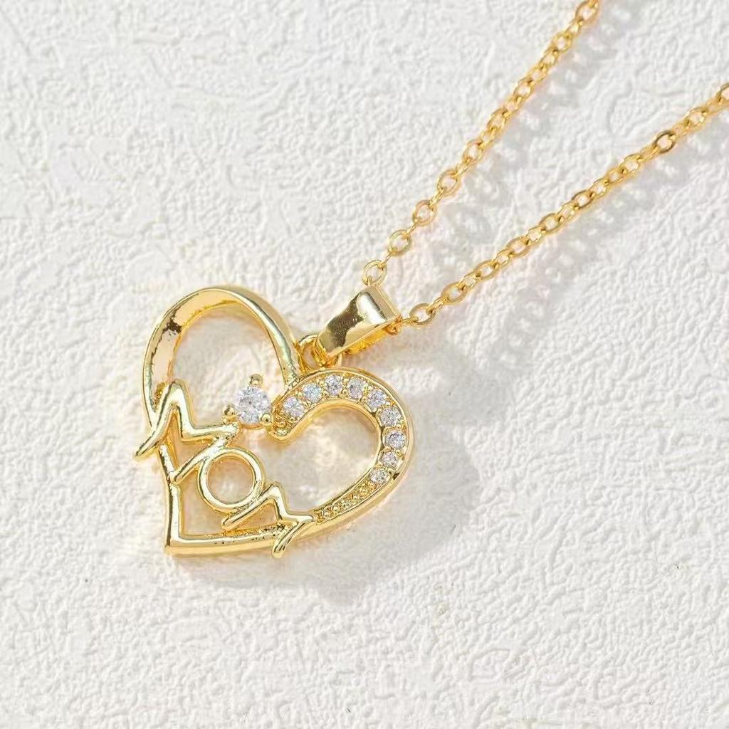 New Fashion Titanium Steel Heart Necklace Senior Sense of Inset Zircon Stainless Steel Collarbone Chain for Women's and Girls