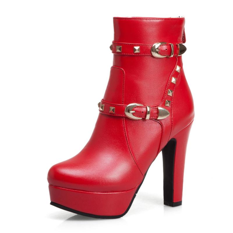 Модные женские ботильоны на платформе, сексуальные ботильоны с заклепками для женщин, красные, желтые, белые, черные, короткие, туфли для вечеринок, женская обувь больших размеров