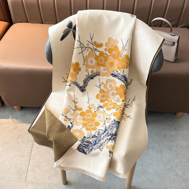 Премиальный шарф с цветами сливы женский из имитации кашемира офисный платок для помещения с кондиционером с зимним шарфом в подарок для мамы