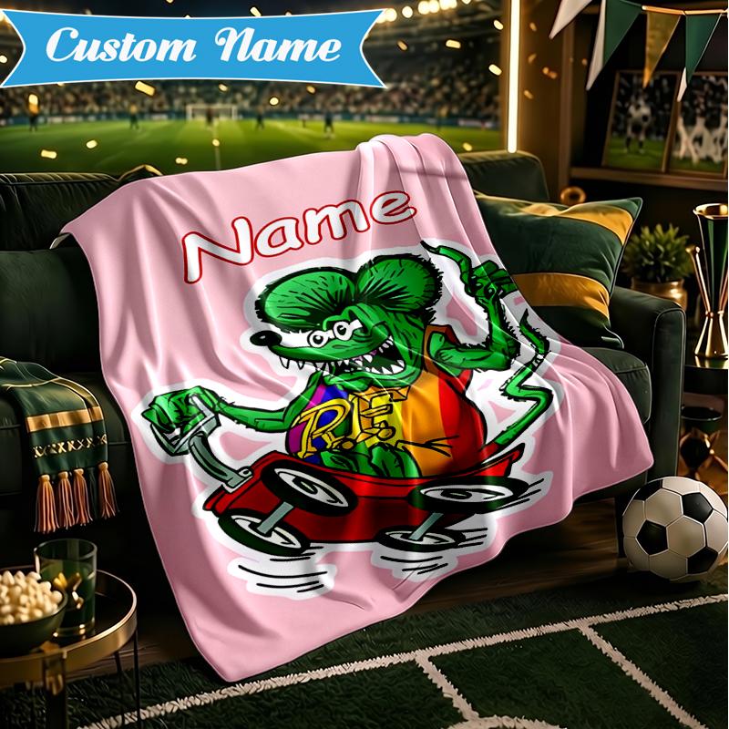 Custom Name Green Mouse Fink Blanket Lightweight Ideal Bedding Blanket Perfect for Travel, Camping, Living Rooms, Sofas, Christmas gift