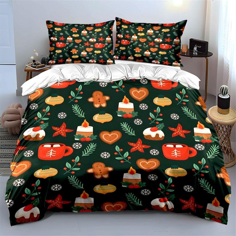 Christmas Pattern with Sweets Bedding Duvet Cover Set Duvet Cover Pillowcases (1*Duvet Cover 2*Pillowcases, without duvet insert)