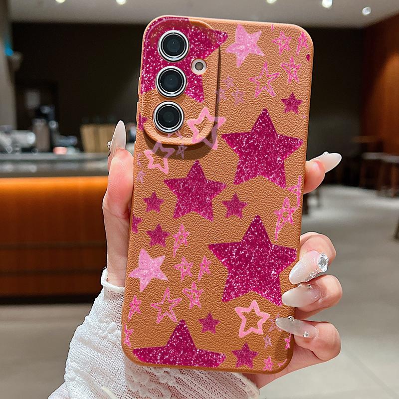 Чехол для телефона с принтом «Разноцветные звезды» для Samsung A57 A37 A17 A56 A36 A16 A55 A35 A15 A54 5G S21 FE S22 S23 S24 Plus S25 S26 Ultra Cover с текстурой кожи