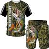 Summer Carp Fishing Pattern Men's T Shirt+Shorts 2PCS Outfits Casual Shorts Sets 3D Print Oversized Man Clothes O-Neck Tracksuit