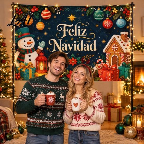 Holiday Decoration Backdrop Feliz Navidad Backdrop Spanish Christmas Photography Background Banner Decorative Banner New Year Xmas Party Cloth High