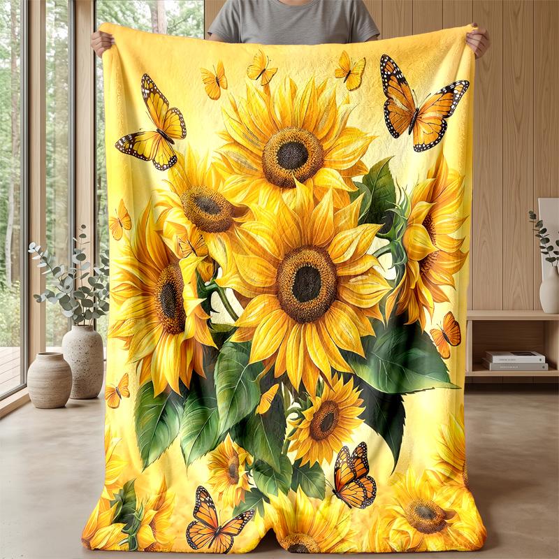 Vibrant Flowers and Butterflies Theme blanket Lightweight Warm Flannel Blanket Decorative Throw Blanket for Home Decoration